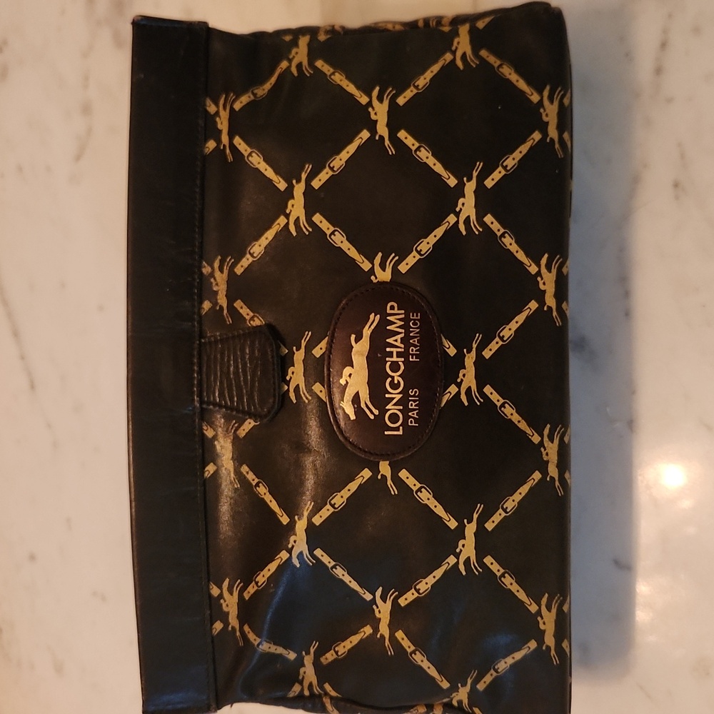 Longchamp Black and Gold Clutch